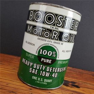 Vintage Nos Full 1 Qt.  Booster Pep Boys Motor Oil Composite Can Green