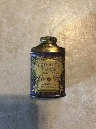 Colgate Monad Violet Talc Sample Tin Guaranteed By Food & Drug Act 1906