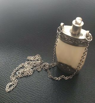 Rare Vintage Sterling Silver Mother Of Pearl Perfume Bottle Necklace
