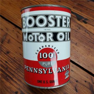 Vintage Empty 1 Qt.  Booster Pep Boys Motor Oil Metal Red Can Philly,  Pa Sign