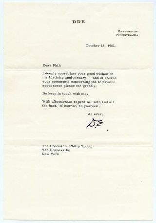 Dwight D.  Eisenhower " D.  E.  " Signed 1961 Letter On Dde Stationery From Gettysburg