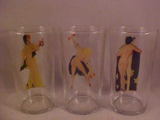 3 Vintage Risqué Peek A Boo Nude Pin Up Girl Peep Show Drinking Glasses 2