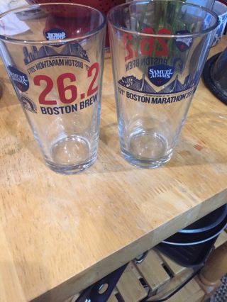 Samuel Adams 121st Boston Marathon 26.  2 Heavy Beer 6 " Glass,  Set Of 2