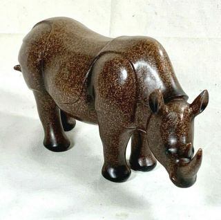 Rhinoceros Figurine 10 X 6 Brown Wooden Figure African Rhino Animal No Tags