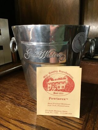 Vintage Ice Bucket Heavy Metalware Pewterex Usa Great Western Champagne Tags