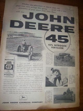 Vintage John Deere Advertising - 45 Nitrogen Fertilizer - 10 " X 14 " - 1961