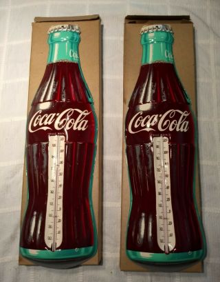 Vintage Coca Cola Advertising Thermometers By Robertson With Boxes Old Stock
