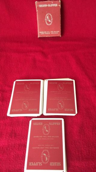 RARE Vintage Las Vegas SILVER SLIPPER Casino Red PLAYING CARDS DECK Complete 3