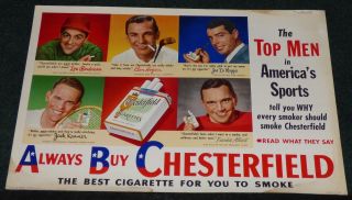 Chesterfield Cigarettes Vintage 1940s Cardboard Sign Joe Dimaggio