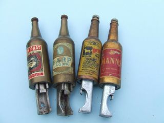 Vintage 4 Miniature Brass Bottle Openers Advertising Lager,  Whisky,  Ale,  Vermouth