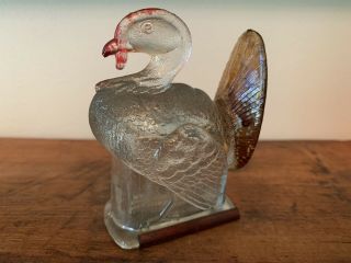 TURKEY GOBBLER GLASS CANDY CONTAINER PAINT & SLIDE ON CLOSURE 2