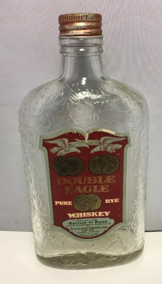 Vintage Double Eagle Pure Rye Whiskey Pint Bottle Embossed Paper Label Orig Cap