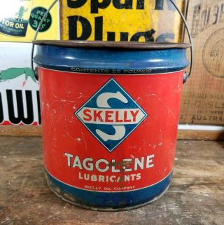 Vintage Skelly Tagolene Oil Grease Lubricant Gas Oil Can Bucket Pail 25 Pounds 2