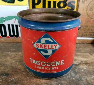 Vintage Skelly Tagolene Oil Grease Lubricant Gas Oil Can Bucket Pail 25 Pounds 5