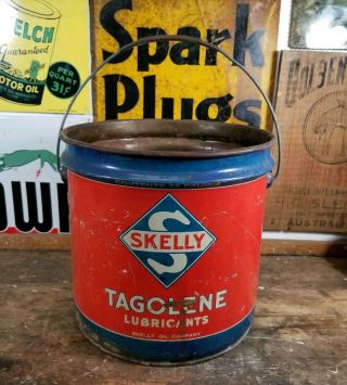 Vintage Skelly Tagolene Oil Grease Lubricant Gas Oil Can Bucket Pail 25 Pounds 8