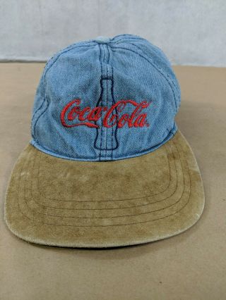 Vintage Coca Cola Denim With Suede Bill Hat Adjustable Coke E12