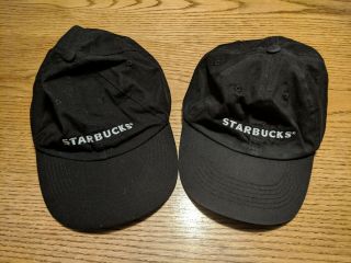 Set Of (2) Starbucks Barista Hat Cap Employee Uniform Black W/ White Embroidery
