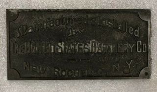 Vintage Rare Brass Machine Data Name Plate United States Battery Co Rochelle