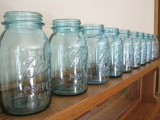 10 Blue Ball Perfect Mason Quart Jars W/ Rare Glass Lids Vintage