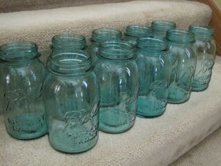 10 Blue Ball Perfect Mason Quart Jars w/ Rare Glass Lids Vintage 8