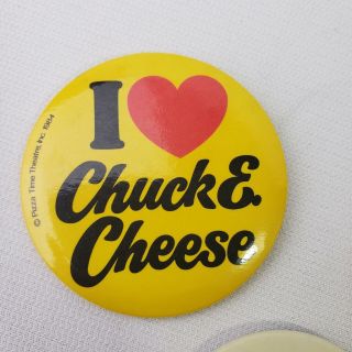 PIZZA TIME Chuck E Cheese and Jasper Jowls 1984 Buttons Pinbacks 3