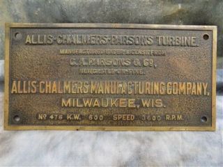 2 Allis Chalmers Co Brass Signs,  Parsons Turbine,  Milwaukee Wisconsin Badges 4