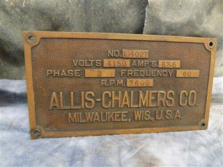 2 Allis Chalmers Co Brass Signs,  Parsons Turbine,  Milwaukee Wisconsin Badges 5