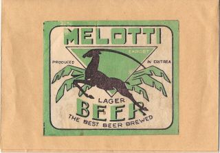 Early Melotti Lager Beer Label Export Produced In Eritrea