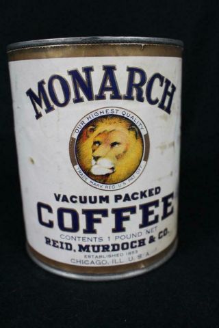 MONARCH REID MURDOCH CHICAGO ILL ILLINOIS 1 POUND LB PAPER LABEL COFFEE CAN TIN 2
