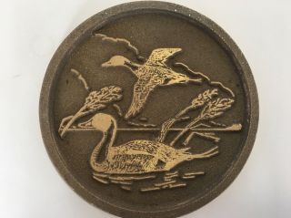 Vintage Brass Coasters Mallard Ducks Hunting Wildlife Outdoors Rare Set Of 6