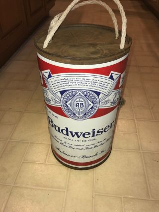 Vintage Budweiser Beer Can Shaped Cooler Metal Steel W/rope Handles Usa Rare