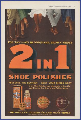 Vintage 1918 2 In 1 Leather Shoe Polishes Tan & Ox Blood Ephemera Print Ad