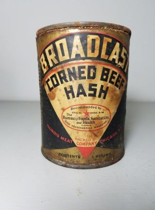 Vintage Rare Early 30s Broadcast Corned Beef Hash Paper Label Can