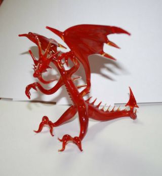 Art Blown Glass Murano Figurine Glass Figurine Dragon Red