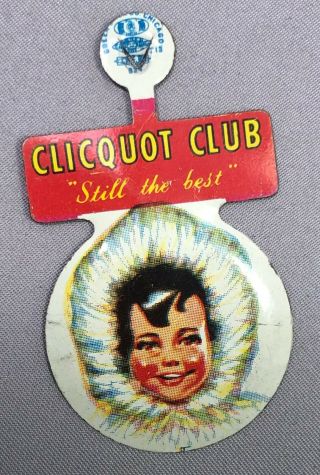 Cliquot Club Soda Tin Litho Lapel Pin Tab Vintage Advertising