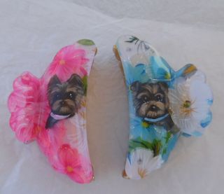 Yorkie Hand Painted Yorkshire Terrier 2 Hair Claw Clips