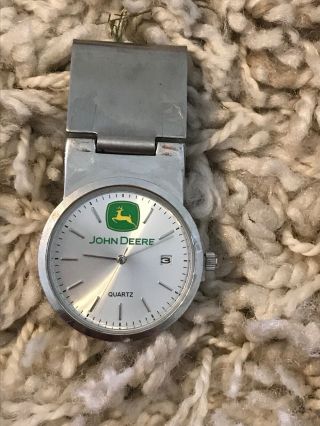 John Deere Tractor Silver Tone Pocket Watch Rare