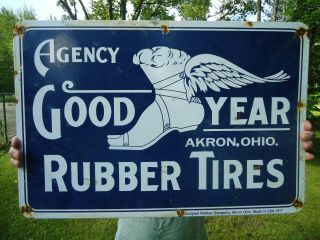 Old 1917 Goodyear Rubber Tires Porcelain Advertising Sign Akron,  Ohio