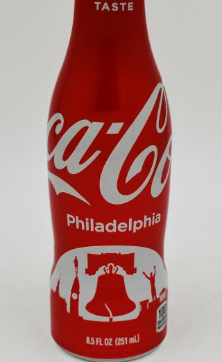 Full Philadelphia Liberty Bell / Rocky Statue Aluminum Coca Cola Bottle Coke 4