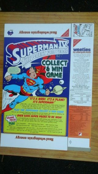 Superman 1v Weeties Cereal Box 1987,  Unissued Ex Printer 