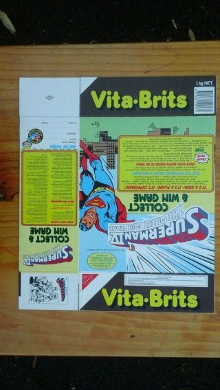 Superman 1v Ita Brits Cereal Box 1987,  Unissued Ex Printer 