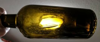 Dyottville Glass Patent Embossed Civil War Era Olive Amber Whiskey Bottle 2