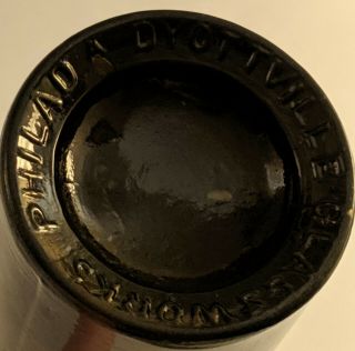 Dyottville Glass Patent Embossed Civil War Era Olive Amber Whiskey Bottle 3