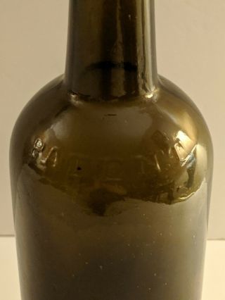 Dyottville Glass Patent Embossed Civil War Era Olive Amber Whiskey Bottle 4