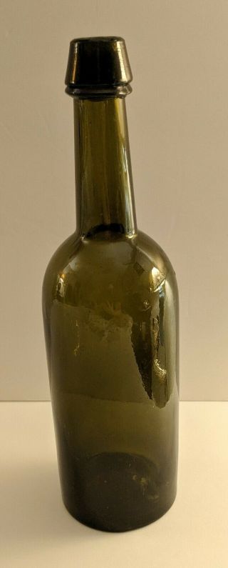 Dyottville Glass Embossed Civil War Era Olive Green Whiskey Bottle 4