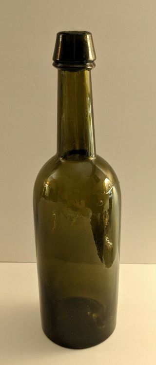 Dyottville Glass Embossed Civil War Era Olive Green Whiskey Bottle 5