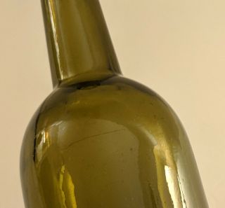 Dyottville Glass Embossed Civil War Era Olive Green Whiskey Bottle 8