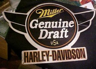 Vintage Miller Draft Beer Harley Davidson Flying Wings Sign