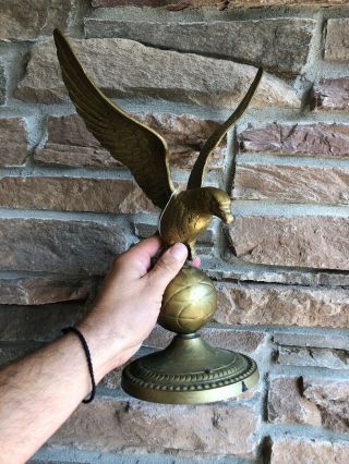 Vintage Brass Eagle On Stand Statue 14  Tall