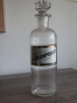 Antique Pharmacy Empty Apothecary Bottle - Lin.  Saponis